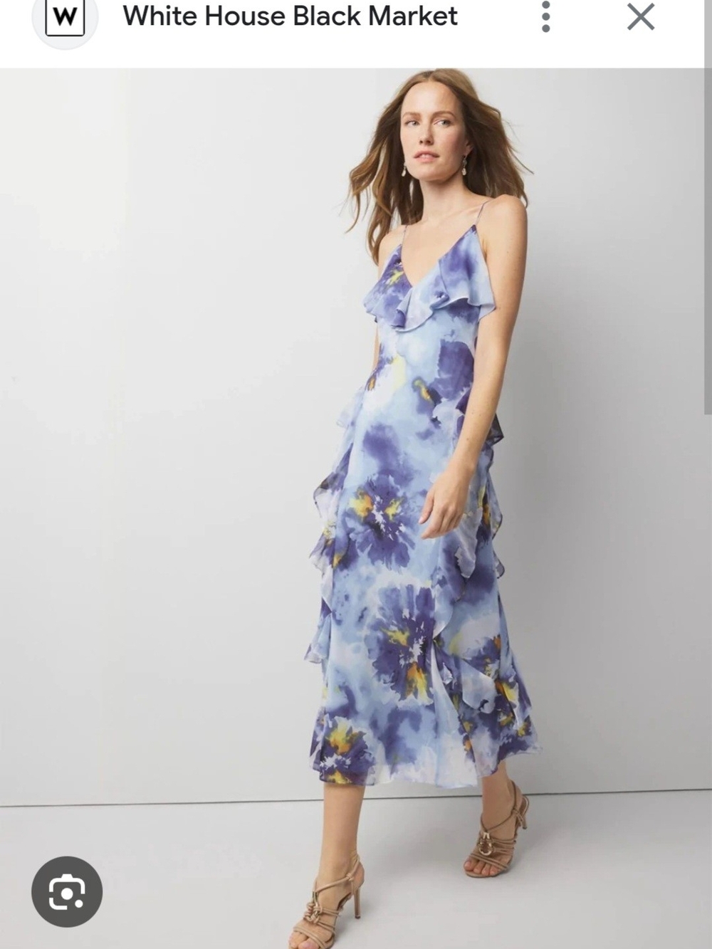 White House Black Market Blue & Yellow Floral Ruffle Midi Dress